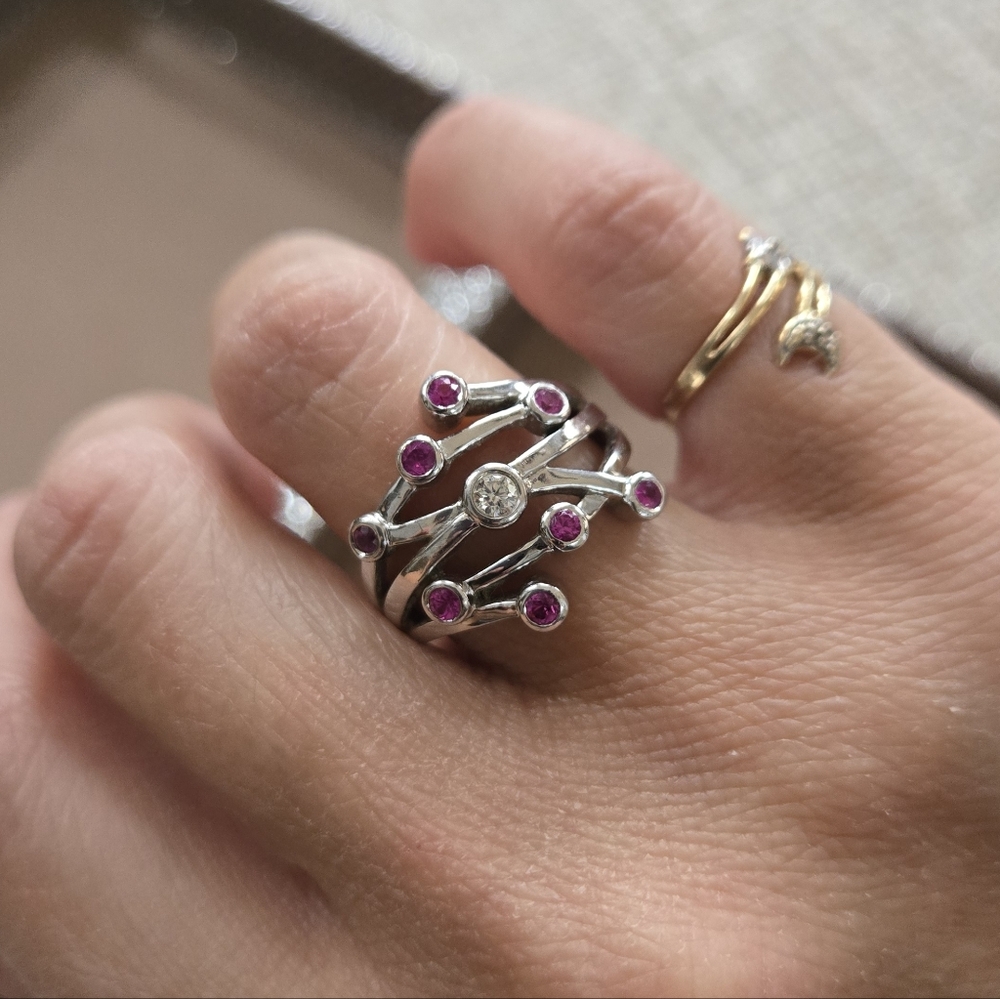 18k White Gold Pink Tourmaline Diamond Ring